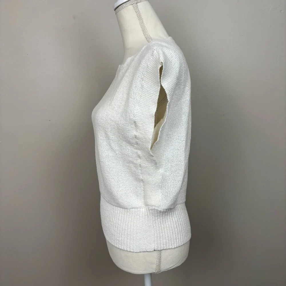 Ann Taylor Factory Top Womens Med White Breathable Lightweight Blouse Sweater - Picture 4 of 11